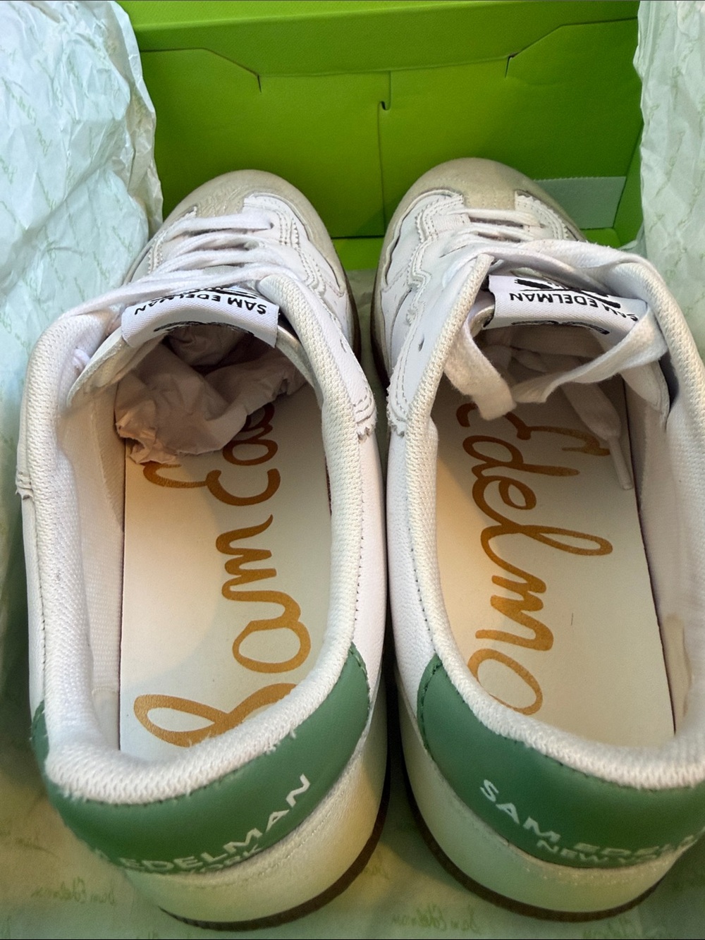 Sam Edelman White & Green Kallen Skater Sneaker Like New in Box! 9.5M Round Toe - Picture 15 of 16